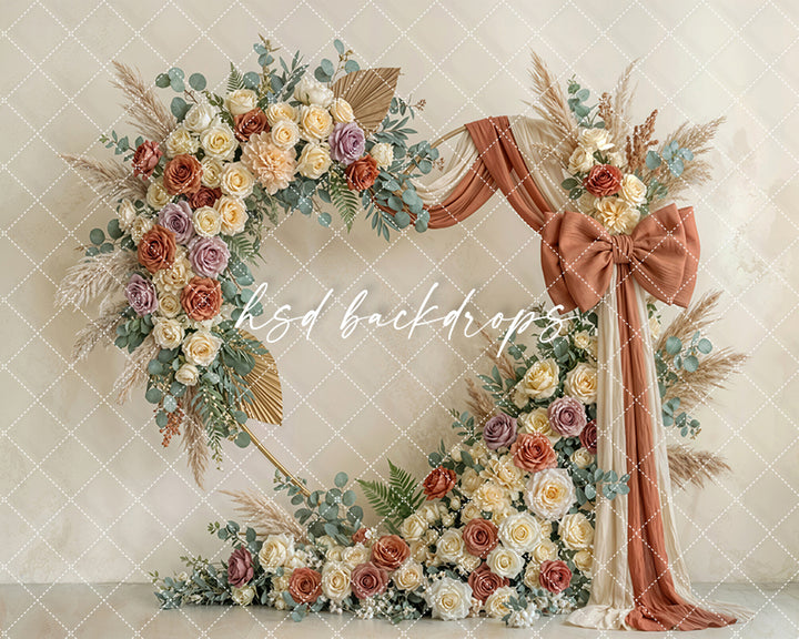 Terracotta Blush Floral Arch Photography Backdrop – Elegant Boho Rose Portrait Design | HSD Backdrops