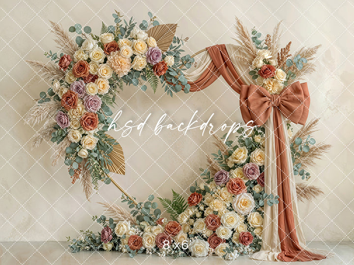 Terracotta Blush Floral Arch Photography Backdrop – Elegant Boho Rose Portrait Design | HSD Backdrops