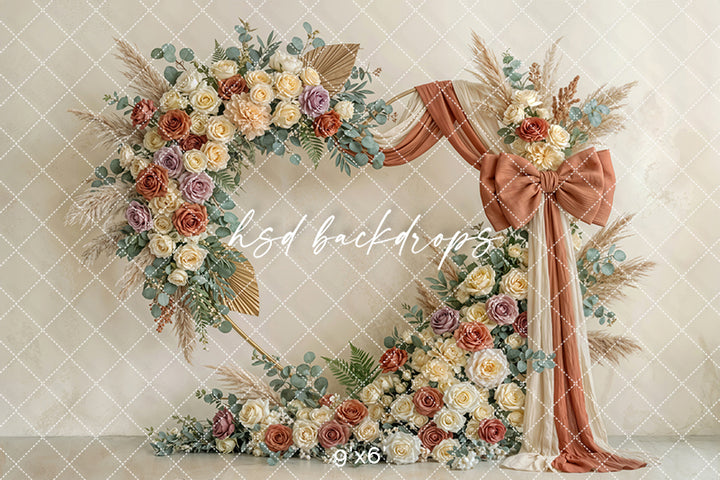 Terracotta Blush Floral Arch Photography Backdrop – Elegant Boho Rose Portrait Design | HSD Backdrops