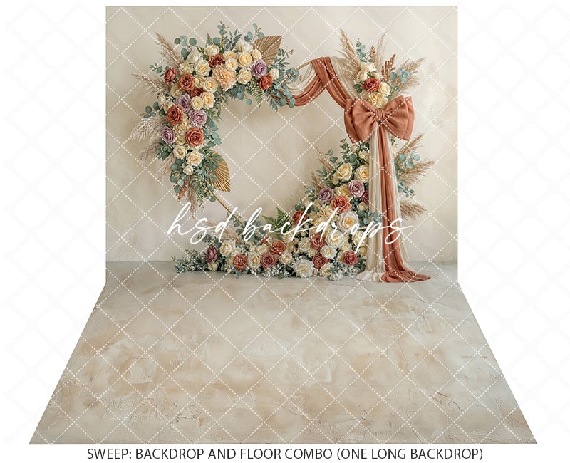 Terracotta Blush Floral Arch Photography Backdrop – Elegant Boho Rose Portrait Design | HSD Backdrops