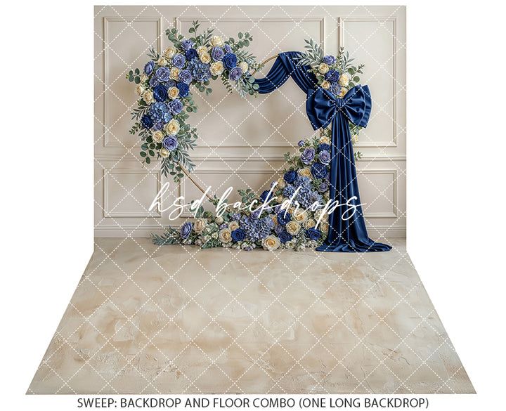 Navy Blue Rose Bow Floral Arch Photography Backdrop – Elegant Royal Portrait Design | HSD Backdrops