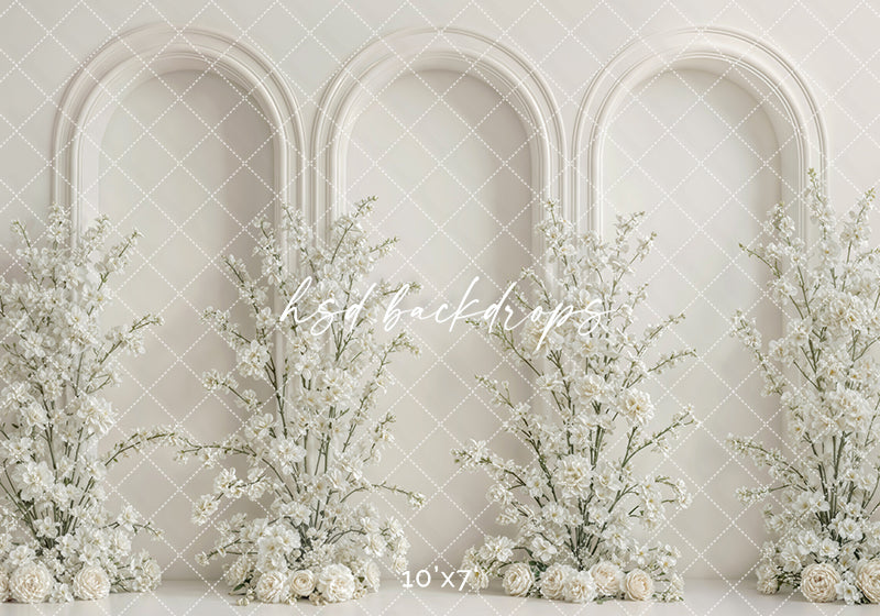 Ivory Floral Triple Arch Photography Backdrop – Elegant Mom & Me Portrait Scene | HSD Backdrops