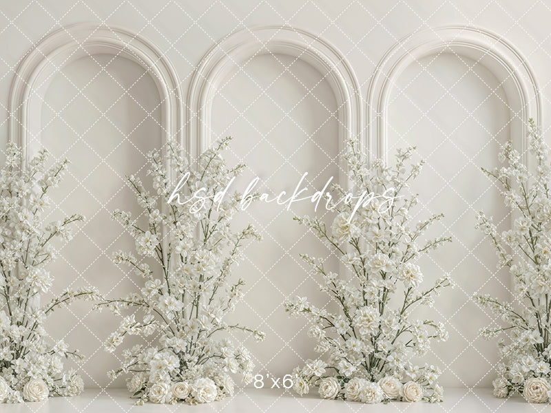 Ivory Floral Triple Arch Photography Backdrop – Elegant Mom & Me Portrait Scene | HSD Backdrops