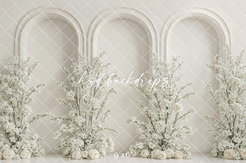 Ivory Floral Triple Arch Photography Backdrop – Elegant Mom & Me Portrait Scene | HSD Backdrops