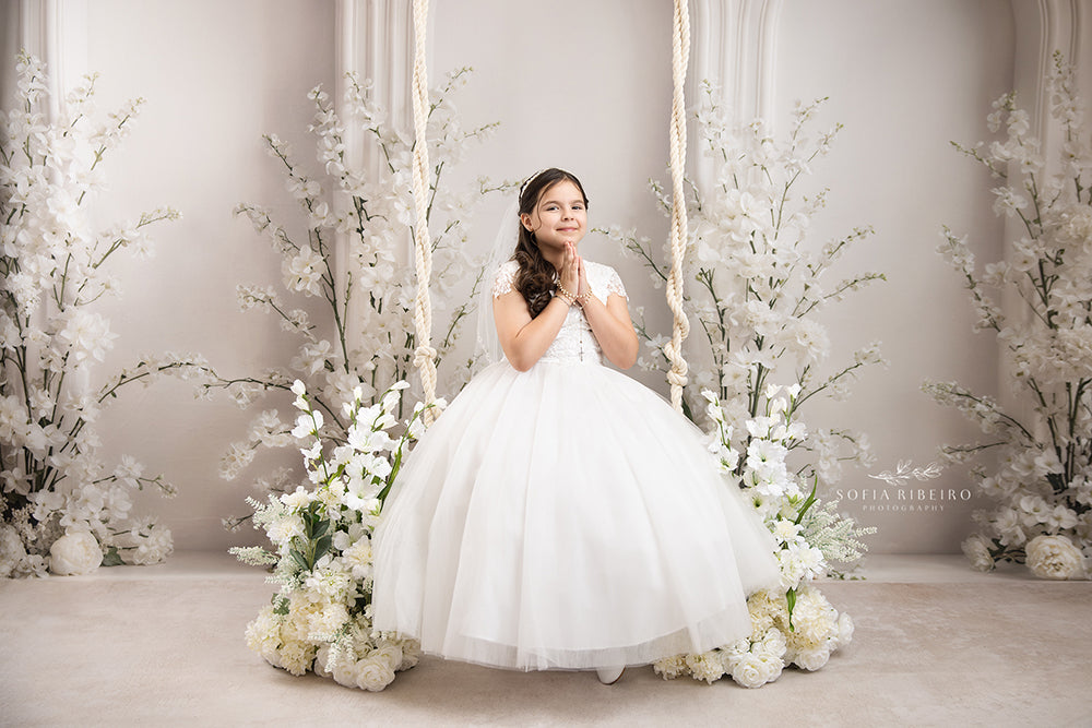 Ivory Floral Triple Arch Photography Backdrop – Elegant Mom &amp; Me Portrait Scene | HSD Backdrops