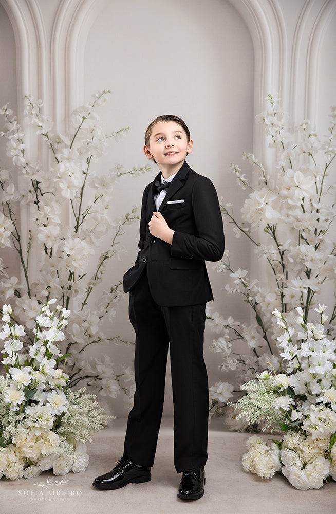 Ivory Floral Triple Arch Photography Backdrop – Elegant Mom &amp; Me Portrait Scene | HSD Backdrops