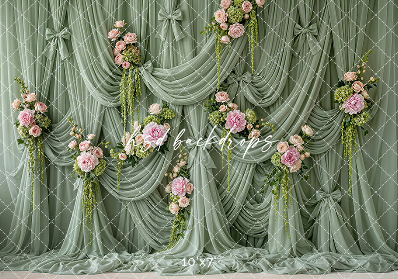 Sage Garden Draped Floral Photography Backdrop – Romantic Spring Portrait Scene | HSD Backdrops