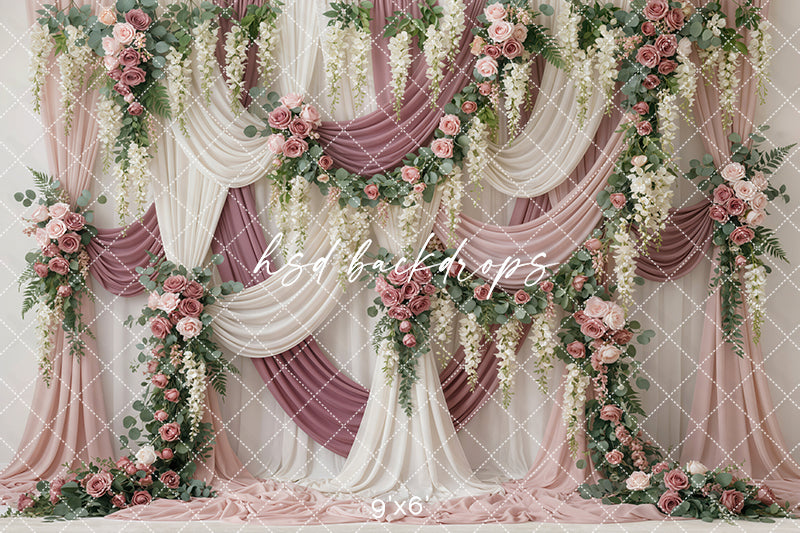 Blush & Mauve Draped Rose Garden Photography Backdrop – Romantic Floral Portrait Scene | HSD Backdrops