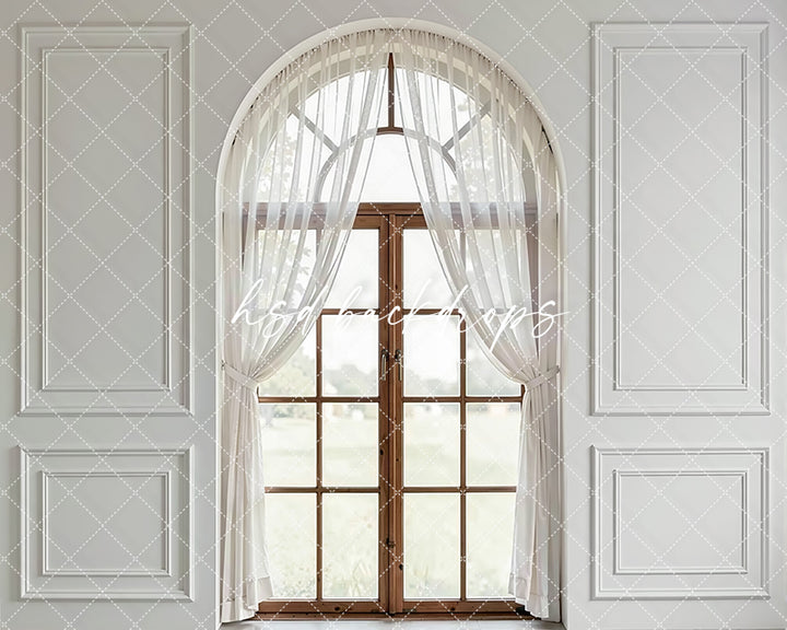 Arched Window Sheer Curtain Studio Backdrop – Bright Interior Portrait Scene | HSD Backdrops