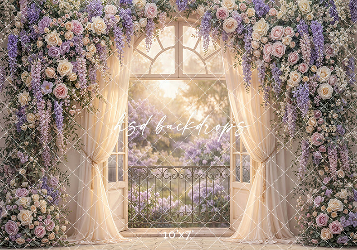 Lavender Garden Window Floral Photography Backdrop