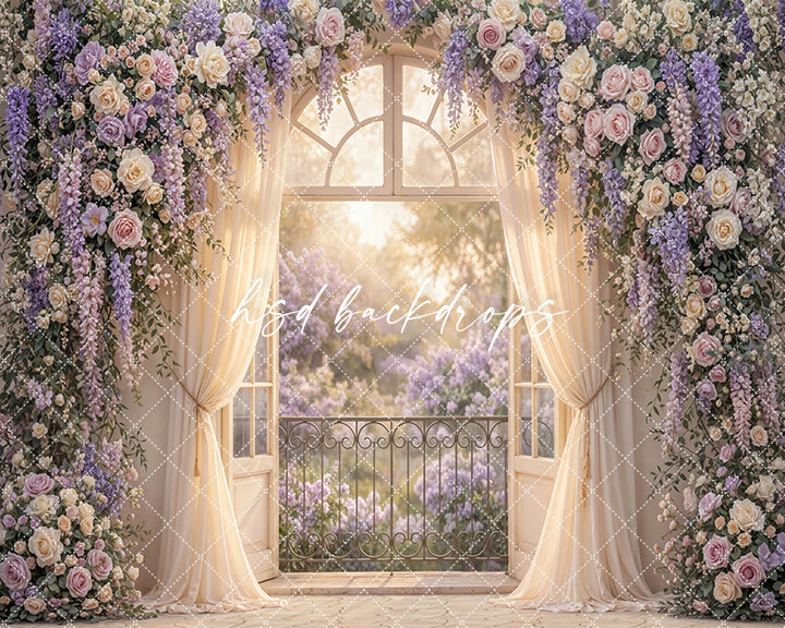 Lavender Garden Window Floral Photography Backdrop