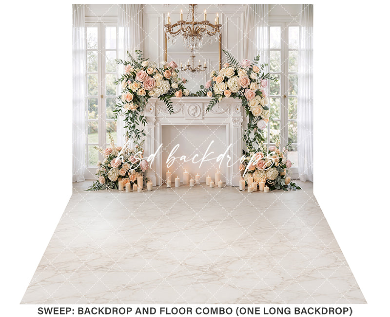 Blush Rose Fireplace Photography Backdrop – Elegant Motherhood Portrait Scene | HSD Backdrops