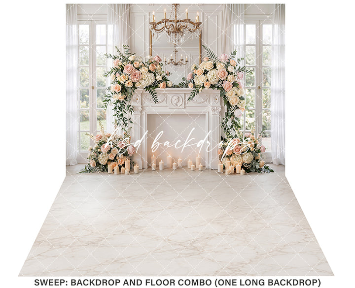 Blush Rose Fireplace Photography Backdrop – Elegant Motherhood Portrait Scene | HSD Backdrops