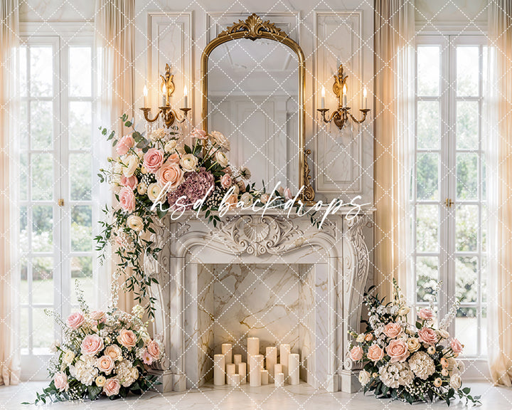 Vintage Rose Fireplace Photography Backdrop – Fine Art Studio Portrait Scene | HSD Backdrops
