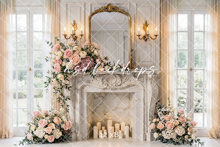 Vintage Rose Fireplace Photography Backdrop – Fine Art Studio Portrait Scene | HSD Backdrops