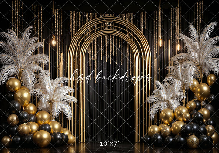Golden Archway Glam – New Year’s Eve Photography Backdrop
