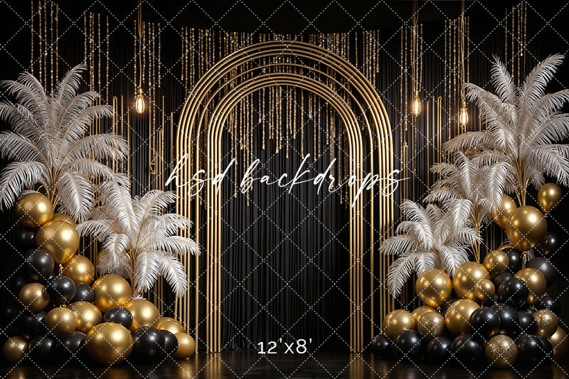 Golden Archway Glam – New Year’s Eve Photography Backdrop