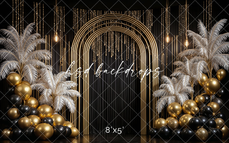 Golden Archway Glam – New Year’s Eve Photography Backdrop