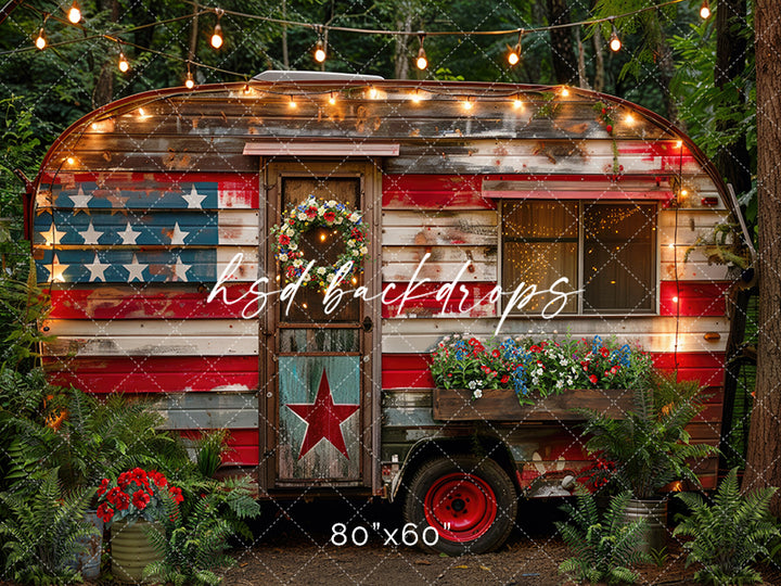 4th of July Patriotic Camper Photo Backdrop for Summer Mini Sessions