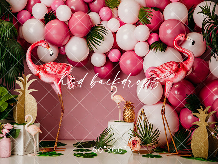 Tropical Flamingo Birthday Backdrop for Summer Cake Smash Photoshoot