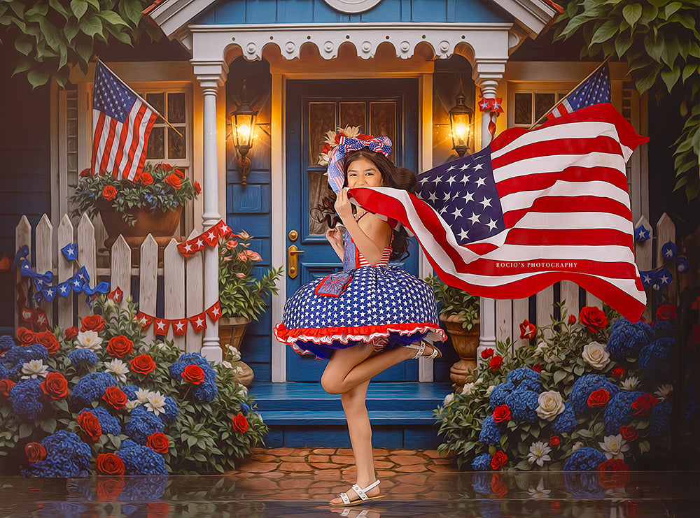 Red, White and Blue Bungalow (sweep options) - HSD Photography Backdrops 