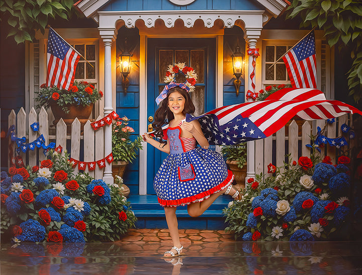 Red, White and Blue Bungalow (sweep options) - HSD Photography Backdrops 