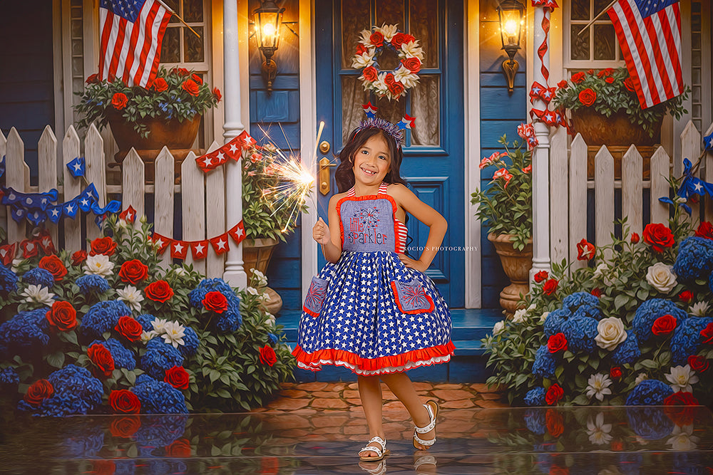 Red, White and Blue Bungalow (sweep options) - HSD Photography Backdrops 