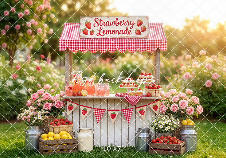 Strawberry Lemonade Stand Photography Backdrop – Sweet Summer Mini Session Scene | HSD Backdrops
