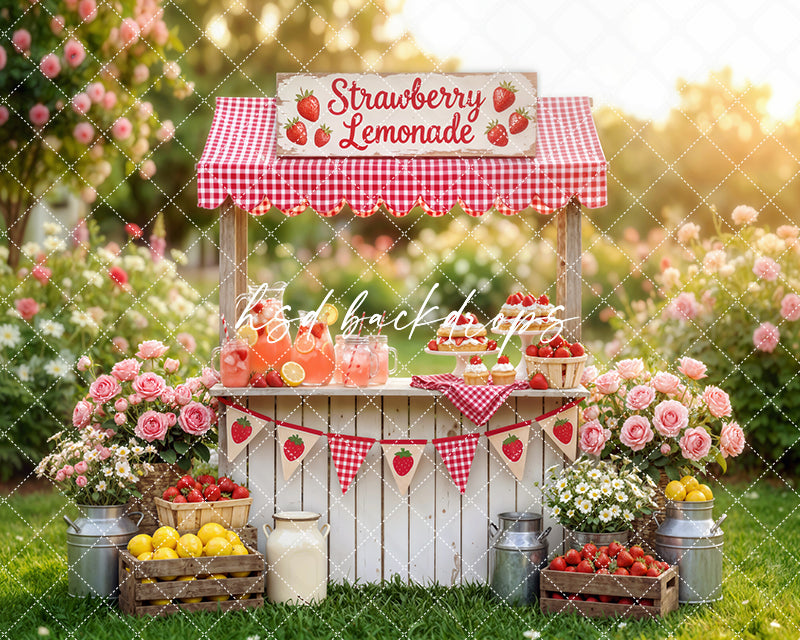Strawberry Lemonade Stand Photography Backdrop – Sweet Summer Mini Session Scene | HSD Backdrops