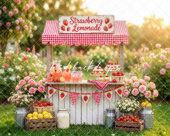 Strawberry Lemonade Stand Photography Backdrop – Sweet Summer Mini Session Scene | HSD Backdrops