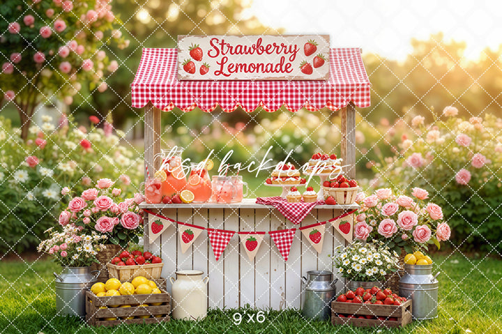 Strawberry Lemonade Stand Photography Backdrop – Sweet Summer Mini Session Scene | HSD Backdrops