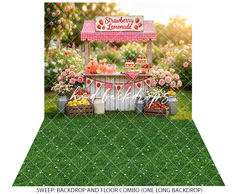 Strawberry Lemonade Stand Photography Backdrop – Sweet Summer Mini Session Scene | HSD Backdrops