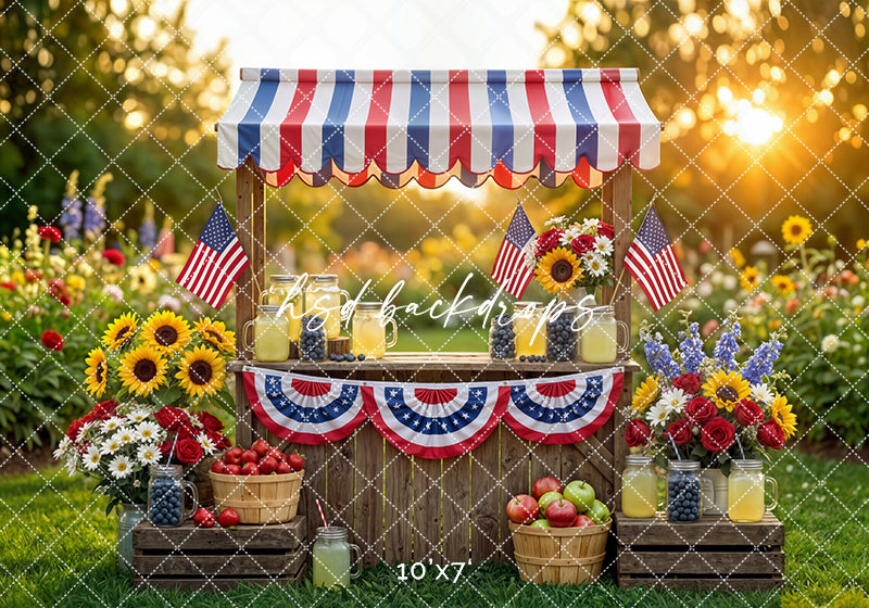 Patriotic Lemonade Stand Photography Backdrop – Fourth of July Summer Portrait Scene | HSD Backdrops