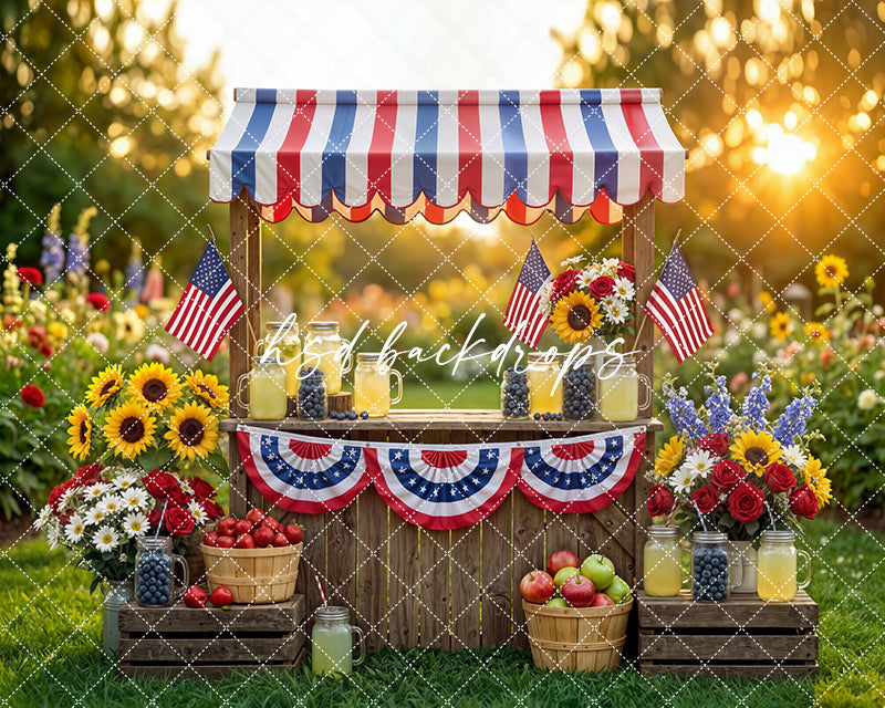 Patriotic Lemonade Stand Photography Backdrop – Fourth of July Summer Portrait Scene | HSD Backdrops