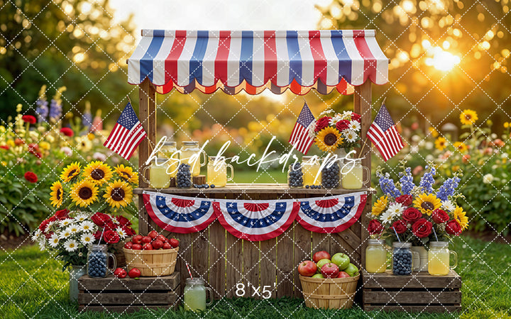 Patriotic Lemonade Stand Photography Backdrop – Fourth of July Summer Portrait Scene | HSD Backdrops