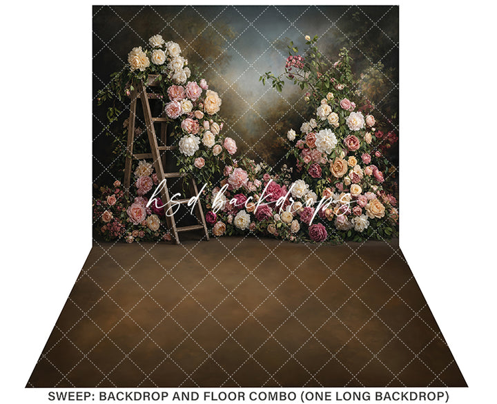 Vintage Garden Ladder Floral Photography Backdrop – Romantic Fine Art Portrait Scene | HSD Backdrops