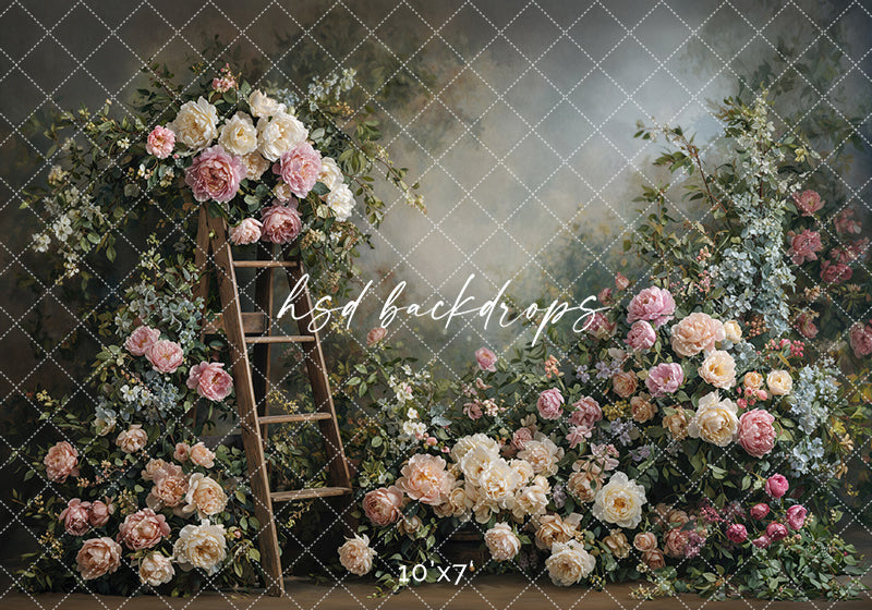 Blush Garden Ladder Floral Photography Backdrop – Romantic Fine Art Portrait Scene | HSD Backdrops