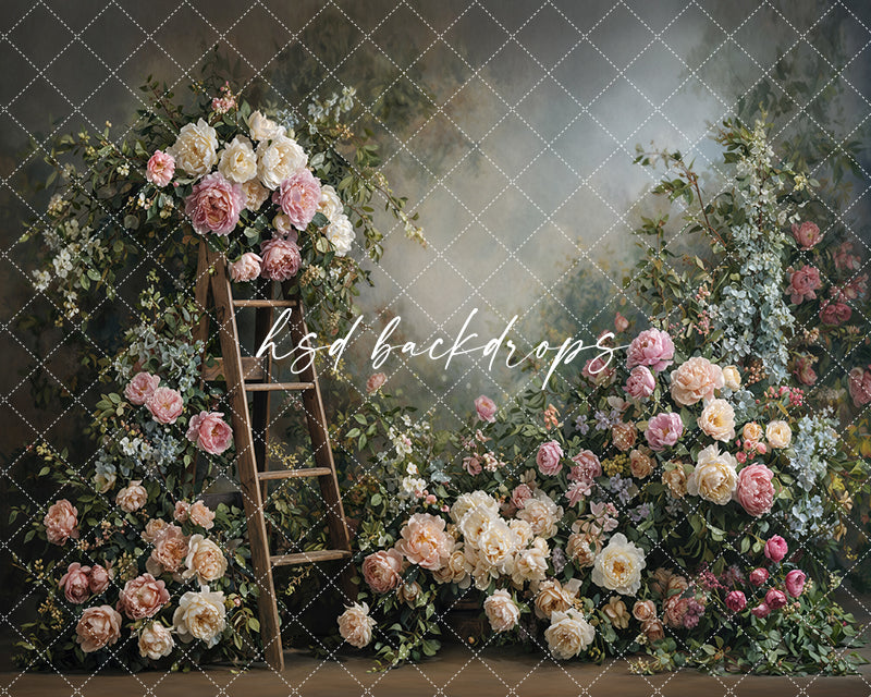 Blush Garden Ladder Floral Photography Backdrop – Romantic Fine Art Portrait Scene | HSD Backdrops