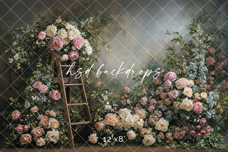 Blush Garden Ladder Floral Photography Backdrop – Romantic Fine Art Portrait Scene | HSD Backdrops