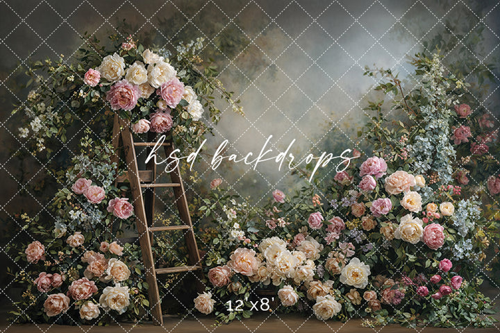 Blush Garden Ladder Floral Photography Backdrop – Romantic Fine Art Portrait Scene | HSD Backdrops