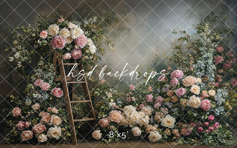 Blush Garden Ladder Floral Photography Backdrop – Romantic Fine Art Portrait Scene | HSD Backdrops