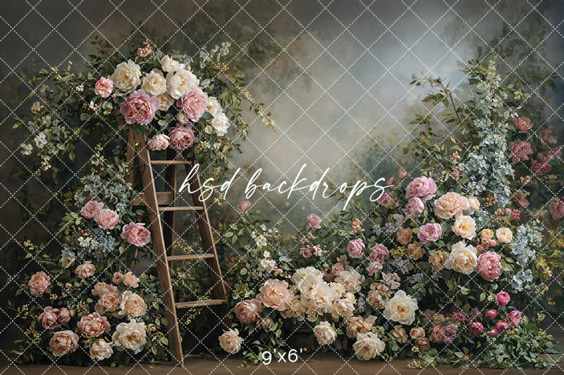 Blush Garden Ladder Floral Photography Backdrop – Romantic Fine Art Portrait Scene | HSD Backdrops