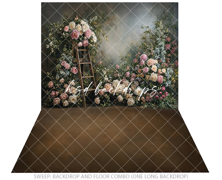 Blush Garden Ladder Floral Photography Backdrop – Romantic Fine Art Portrait Scene | HSD Backdrops