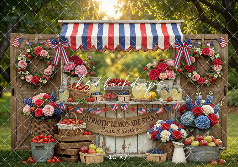 Patriotic Lemonade Stand Garden Photography Backdrop – Fourth of July Portrait Scene | HSD Backdrops