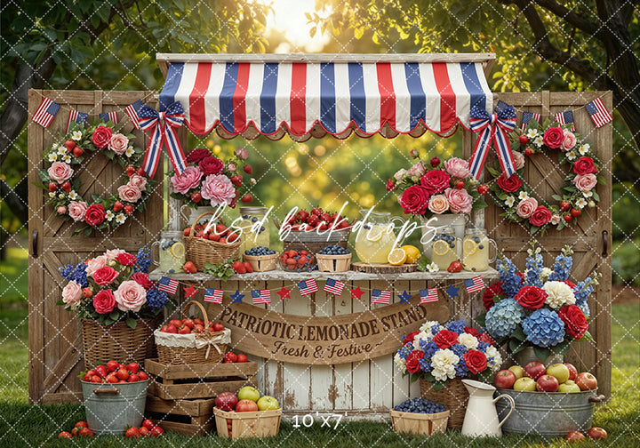 Patriotic Lemonade Stand Garden Photography Backdrop – Fourth of July Portrait Scene | HSD Backdrops