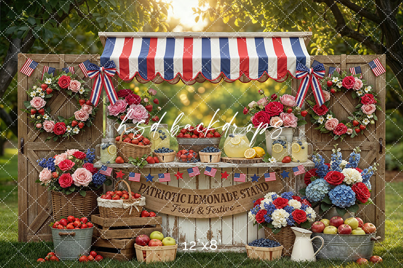Patriotic Lemonade Stand Garden Photography Backdrop – Fourth of July Portrait Scene | HSD Backdrops