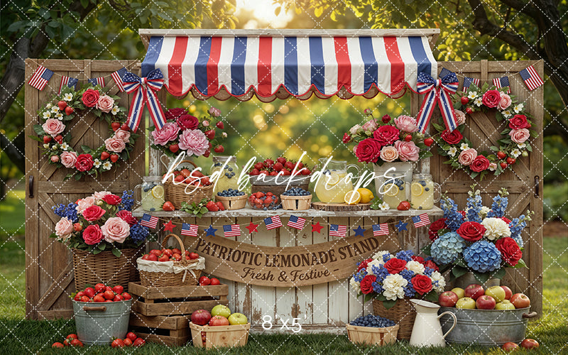 Patriotic Lemonade Stand Garden Photography Backdrop – Fourth of July Portrait Scene | HSD Backdrops