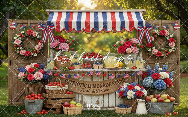Patriotic Lemonade Stand Garden Photography Backdrop – Fourth of July Portrait Scene | HSD Backdrops