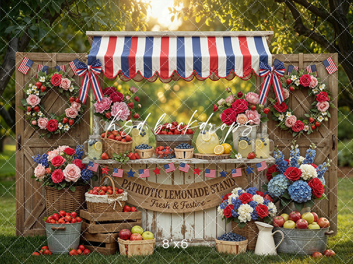 Patriotic Lemonade Stand Garden Photography Backdrop – Fourth of July Portrait Scene | HSD Backdrops