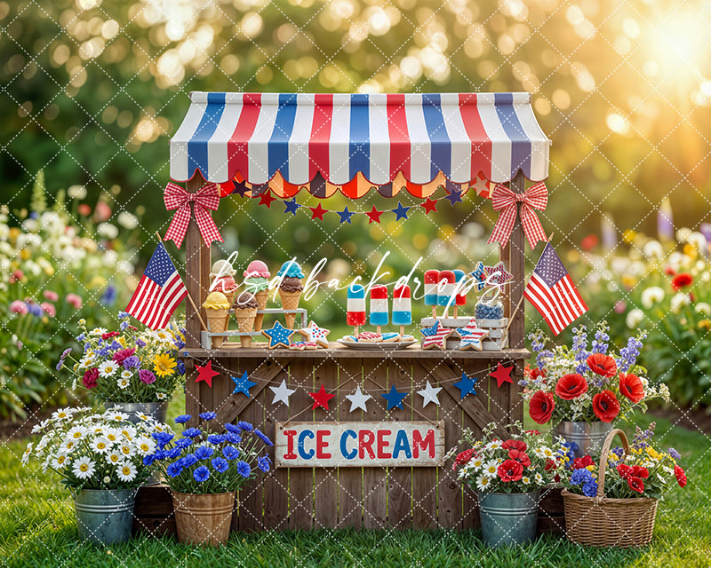 Fourth of July Ice Cream Stand Photography Backdrop – Americana Summer Portrait Scene | HSD Backdrops
